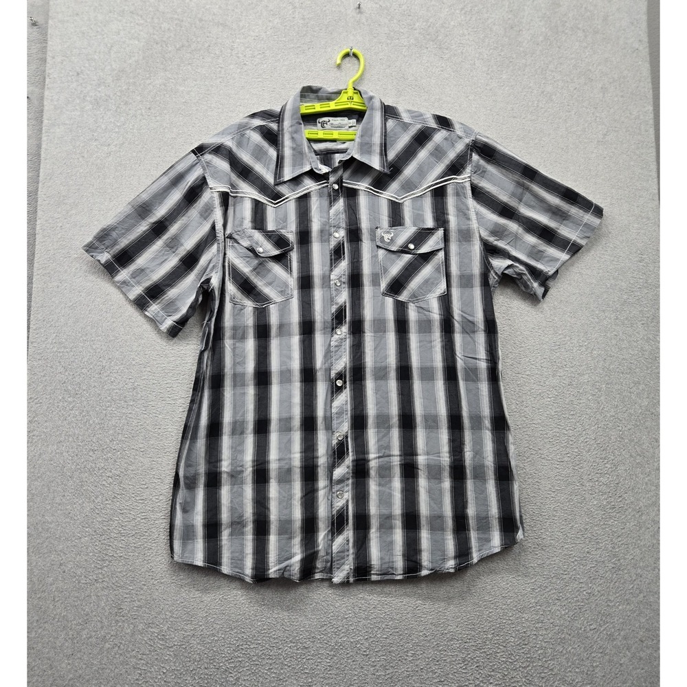 Cowboy Hardware Men Button Up Shirt 2XL Gray Plaid Western Pearl Snap Collar
